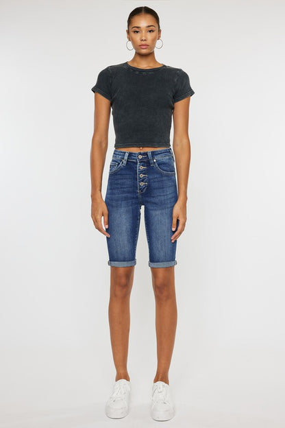 High Rise Cuff Bermuda Jeans KanCan