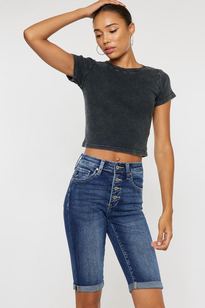 High Rise Cuff Bermuda Jeans KanCan