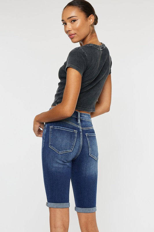 High Rise Cuff Bermuda Jeans KanCan