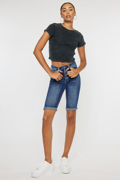 High Rise Cuff Bermuda Jeans KanCan