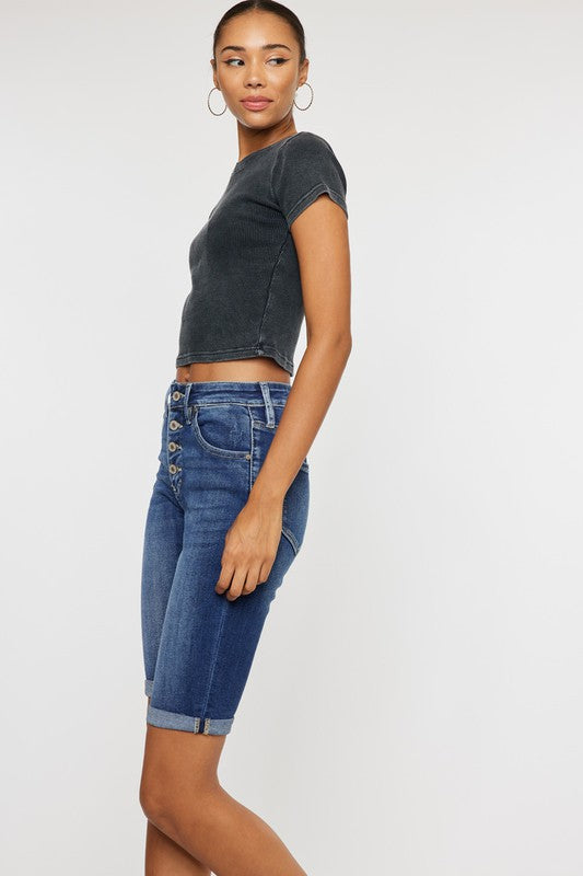 High Rise Cuff Bermuda Jeans KanCan