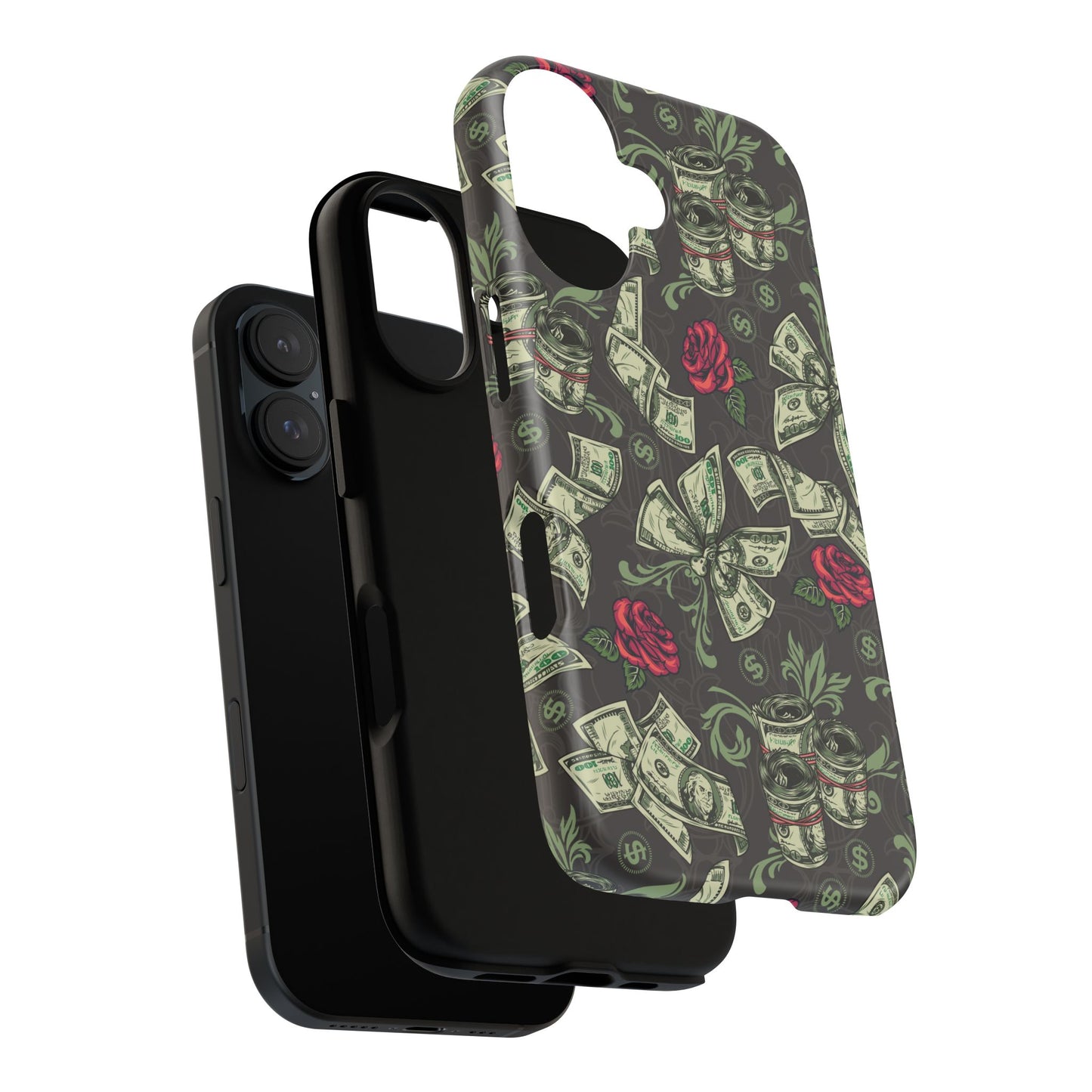 Money And Roses Tough Phone Case For Bold Urban Style Enthusiasts Dual Layer Protection With Cash And Rose Print