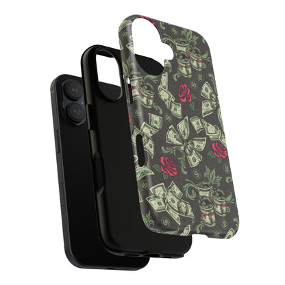 Money And Roses Tough Phone Case For Bold Urban Style Enthusiasts Dual Layer Protection With Cash And Rose Print