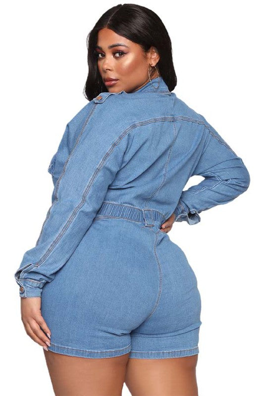 Long Sleeve Denim Romper: 3XL ONLY