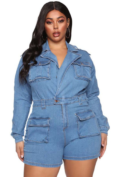 Long Sleeve Denim Romper: 3XL ONLY