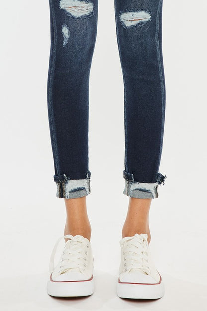 High Rise Button Down Cuffed Ankle Skinny Jeans KanCan