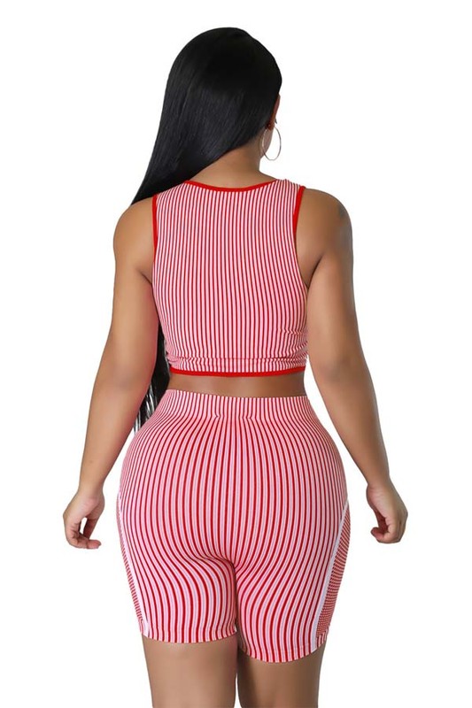 Striped Sleeveless Crop Top & Bicycle Short Set (2-Piece)