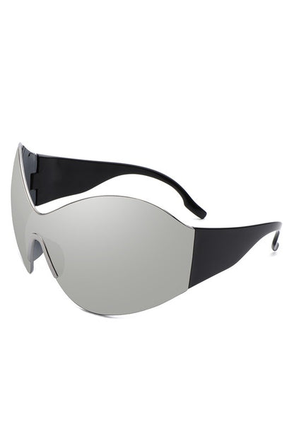 Fashion Rimless Oversized Wraparound Sunglasses