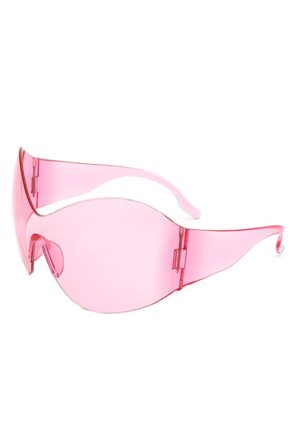 Fashion Rimless Oversized Wraparound Sunglasses