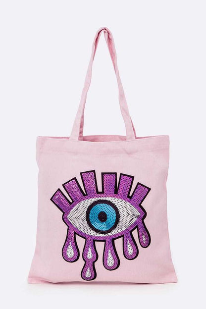 Large Sequins Eye Patch Canvas Tote