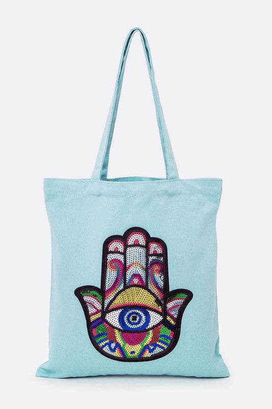 Sequins Hamsa Canvas Tote