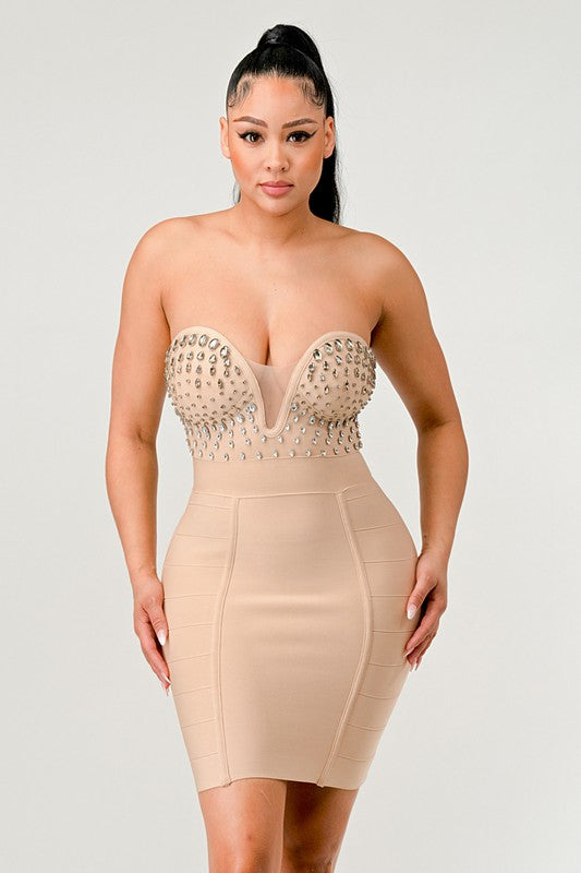 Betting on you casual embellished bandage dress