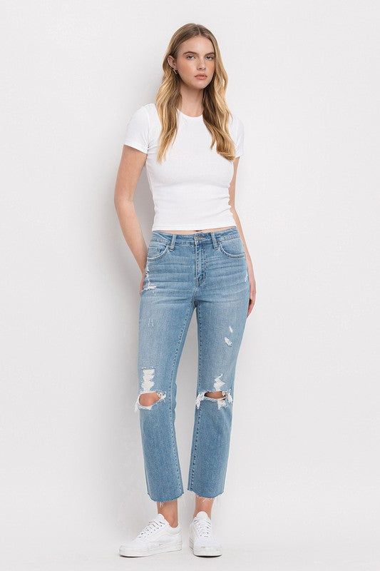 High Rise Distressed Cropped Straight Jeans Flying Monkey