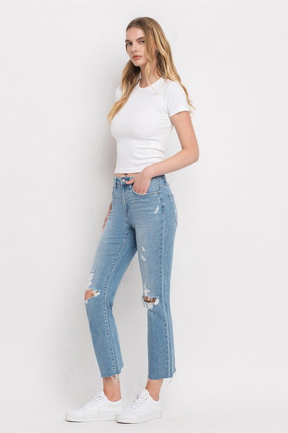 High Rise Distressed Cropped Straight Jeans Flying Monkey