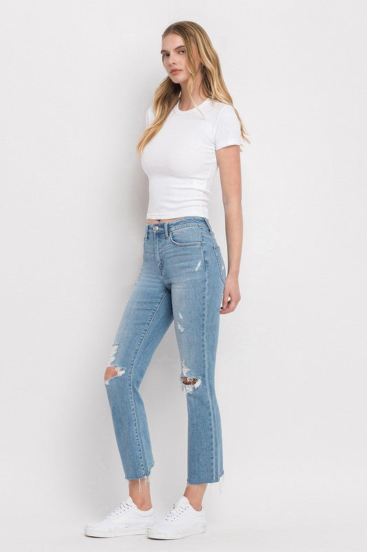 High Rise Distressed Cropped Straight Jeans Flying Monkey