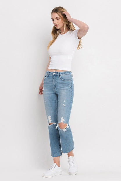 High Rise Distressed Cropped Straight Jeans Flying Monkey