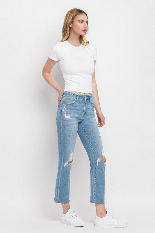 High Rise Distressed Cropped Straight Jeans Flying Monkey