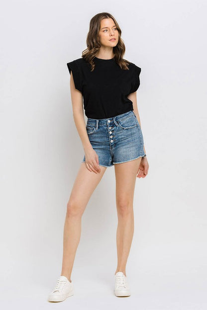 Super High Rise Button Up Stretch Shorts VERVET by Flying Monkey