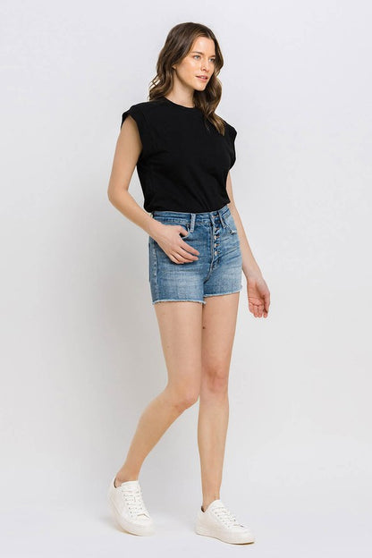 Super High Rise Button Up Stretch Shorts VERVET by Flying Monkey