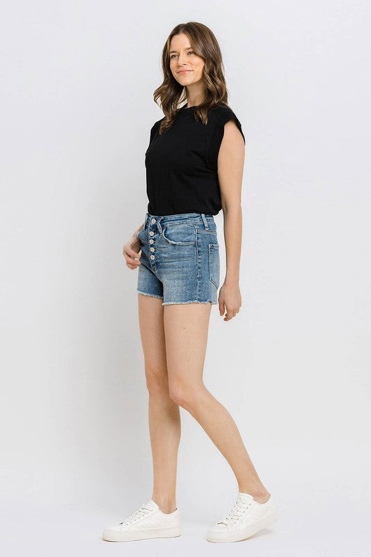 Super High Rise Button Up Stretch Shorts VERVET by Flying Monkey