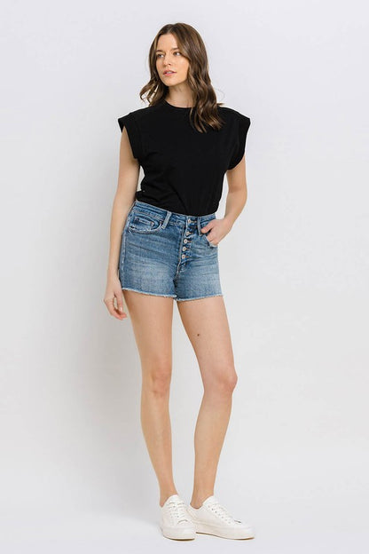 Super High Rise Button Up Stretch Shorts VERVET by Flying Monkey