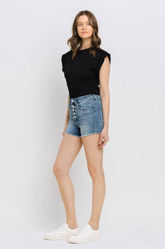 Super High Rise Button Up Stretch Shorts VERVET by Flying Monkey