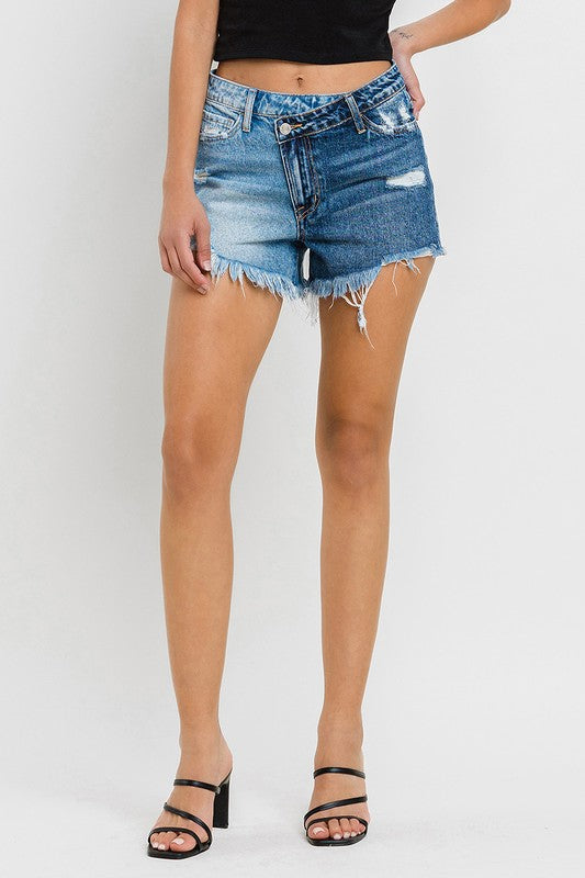 Super High Rise Two Tone Denim Shorts VERVET by Flying Monkey