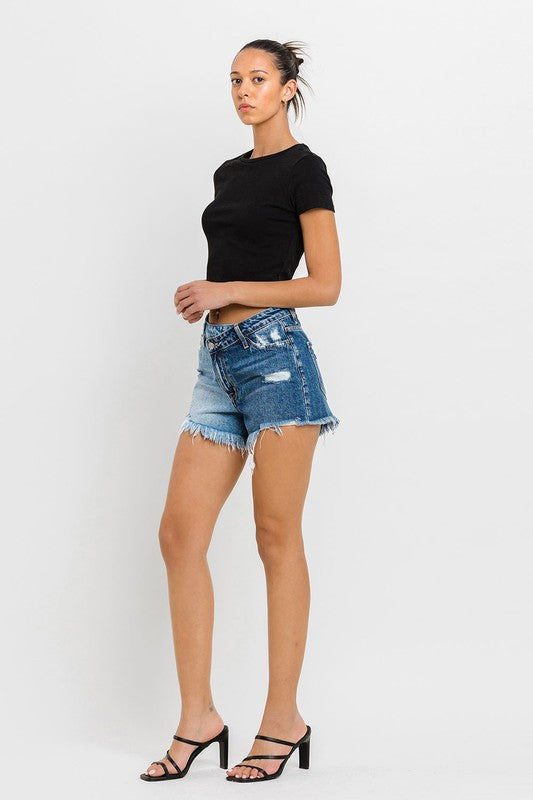 Super High Rise Two Tone Denim Shorts VERVET by Flying Monkey