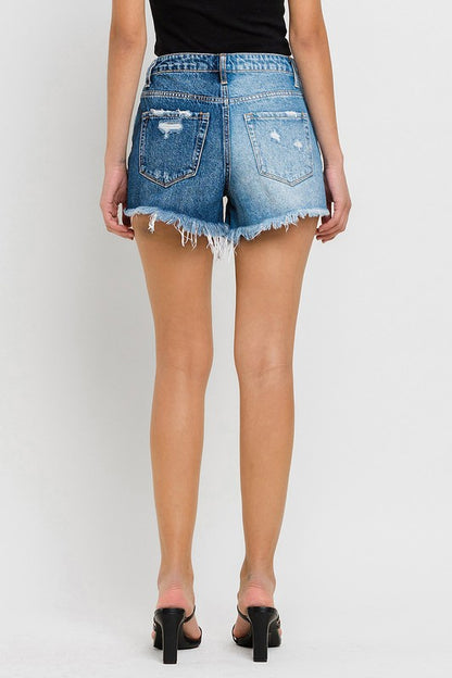 Super High Rise Two Tone Denim Shorts VERVET by Flying Monkey