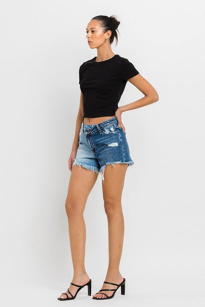 Super High Rise Two Tone Denim Shorts VERVET by Flying Monkey