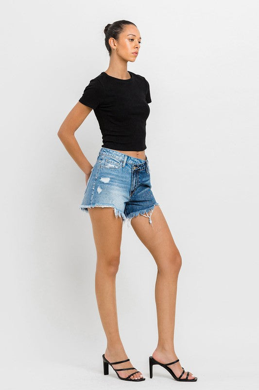 Super High Rise Two Tone Denim Shorts VERVET by Flying Monkey