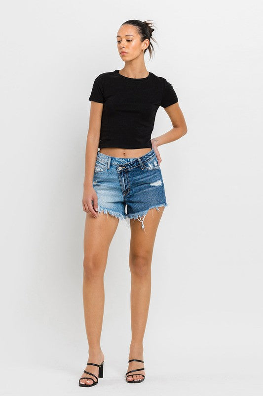 Super High Rise Two Tone Denim Shorts VERVET by Flying Monkey