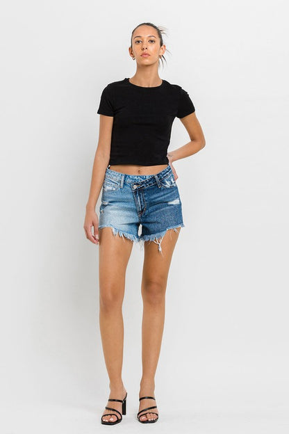 Super High Rise Two Tone Denim Shorts VERVET by Flying Monkey