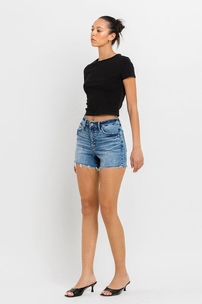 High Rise Raw Hem Denim Shorts VERVET by Flying Monkey