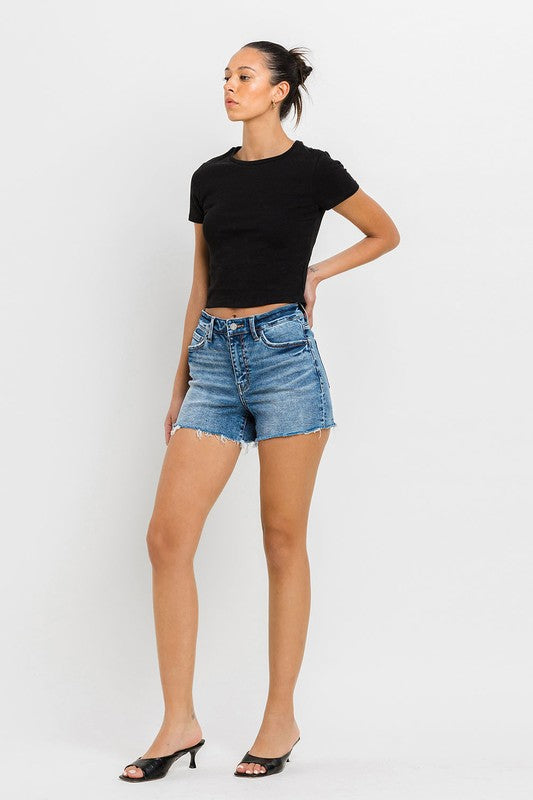 High Rise Raw Hem Denim Shorts VERVET by Flying Monkey