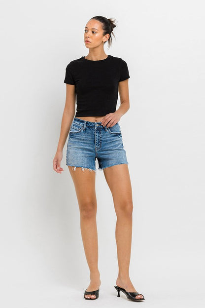 High Rise Raw Hem Denim Shorts VERVET by Flying Monkey