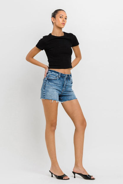 High Rise Raw Hem Denim Shorts VERVET by Flying Monkey