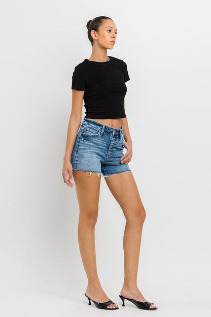 High Rise Raw Hem Denim Shorts VERVET by Flying Monkey