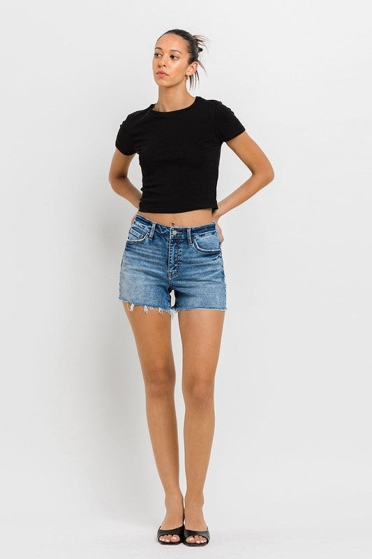 High Rise Raw Hem Denim Shorts VERVET by Flying Monkey