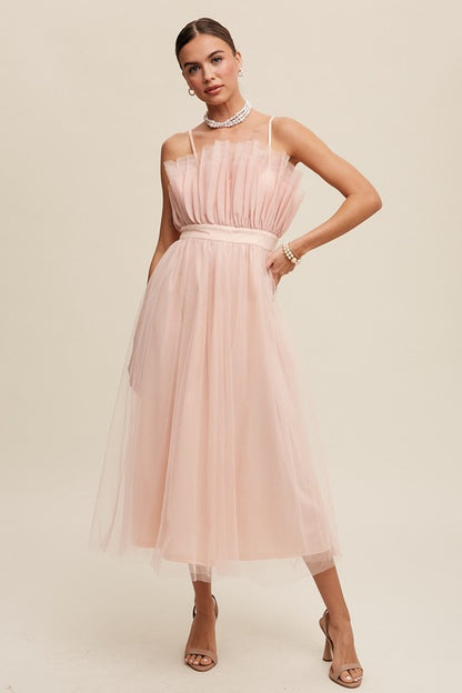 Paper Bag Frill Tulle Maxi Dress