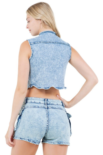 Trendy Denim Vest & Multi-Pocket Shorts Set (Sizes S-2XL)