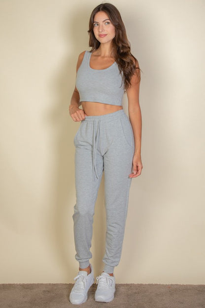 French Terry Cropped Tank Top & Joggers Set