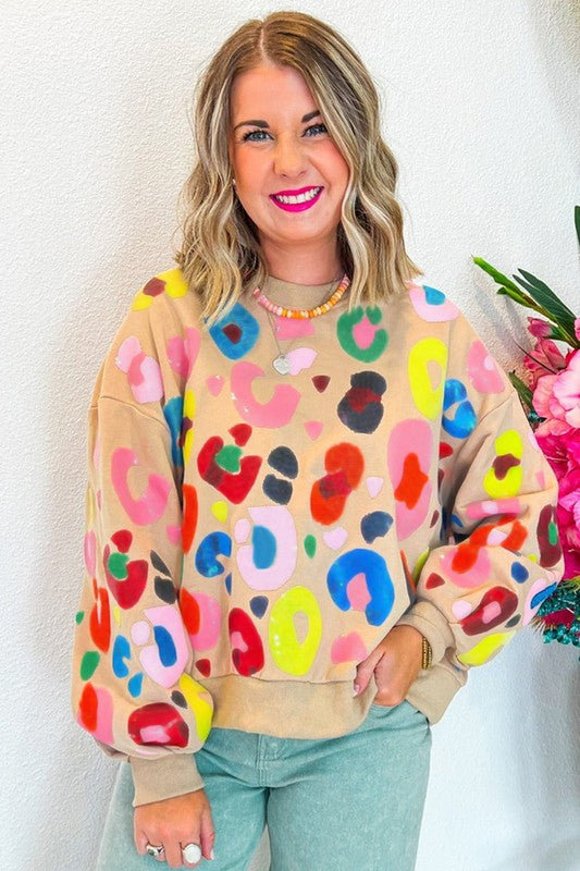 🎨 Bold & Bright Multicolor Leopard Pullover