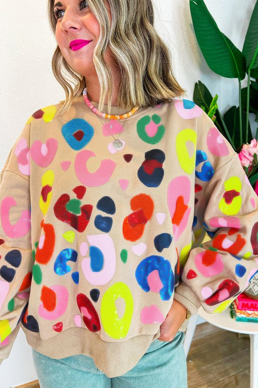 🎨 Bold & Bright Multicolor Leopard Pullover