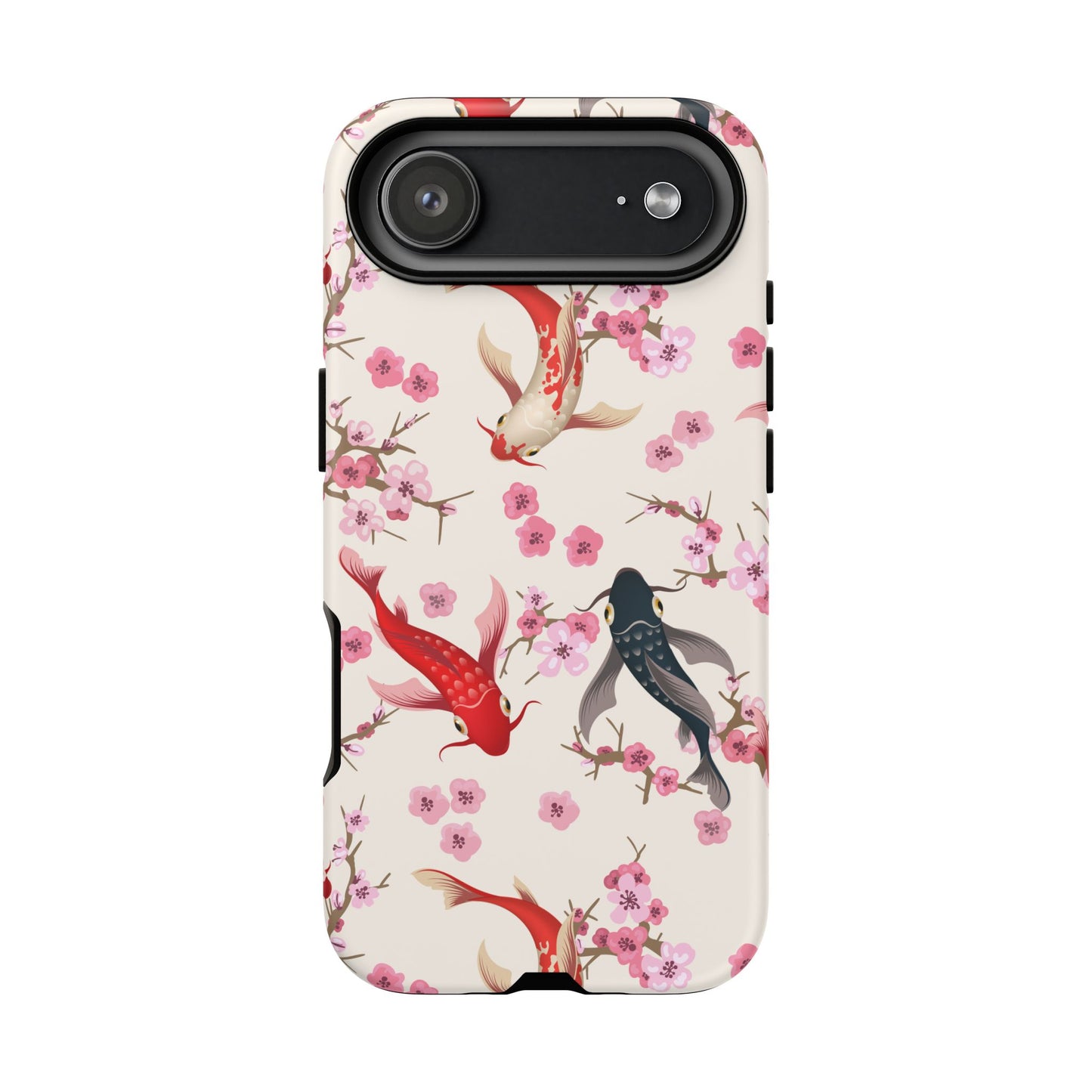 Koi Blossom Tough Phone Case Dual Layer Protective Cover With Shock Absorbent TPU And PC For Cherry Blossom Koi Lovers