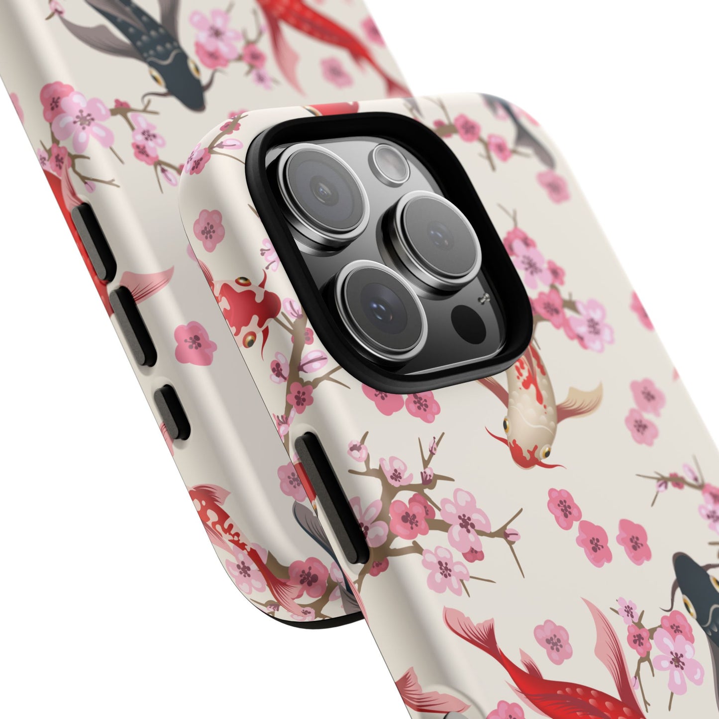 Koi Blossom Tough Phone Case Dual Layer Protective Cover With Shock Absorbent TPU And PC For Cherry Blossom Koi Lovers