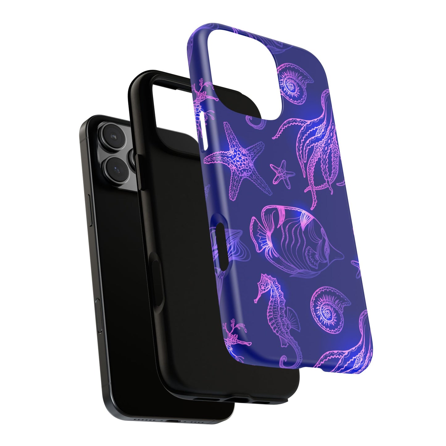 Ocean Glow Neon Sea Creatures Phone Case Dual Layer Shockproof Shield For Ocean Lovers