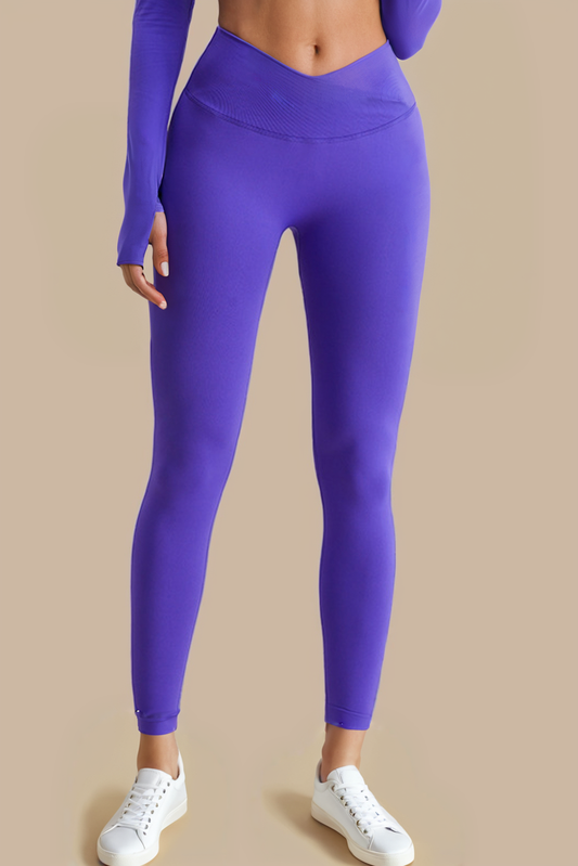 Solid Color Seamless V-Waistband Scrunch Sports Leggings