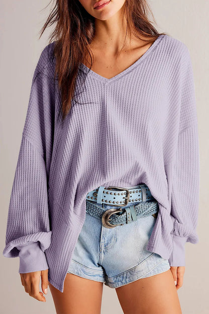 Cozy & Chic Waffle-Knit V-Neck Long Sleeve Top