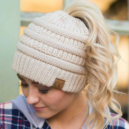 C.C Ponytail Beanie - Messy Bun & Ponytail Friendly